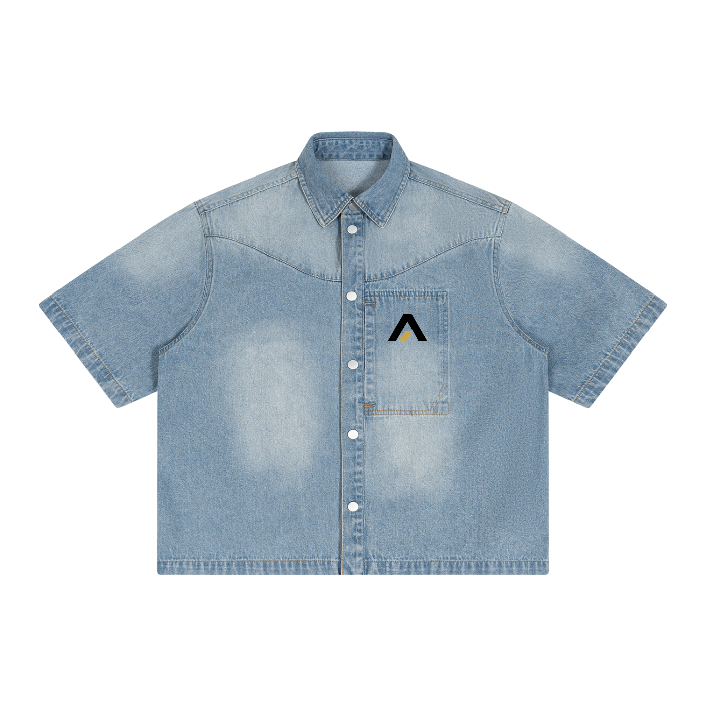 Unisex Vintage Wash Boxy Short Denim Shirt