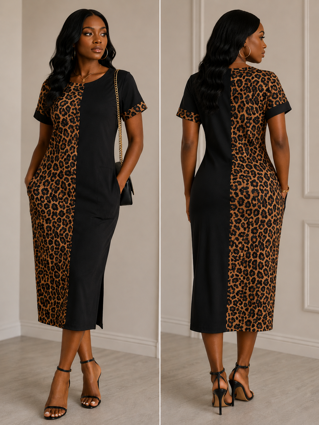 Leopard-Print Midi Dress